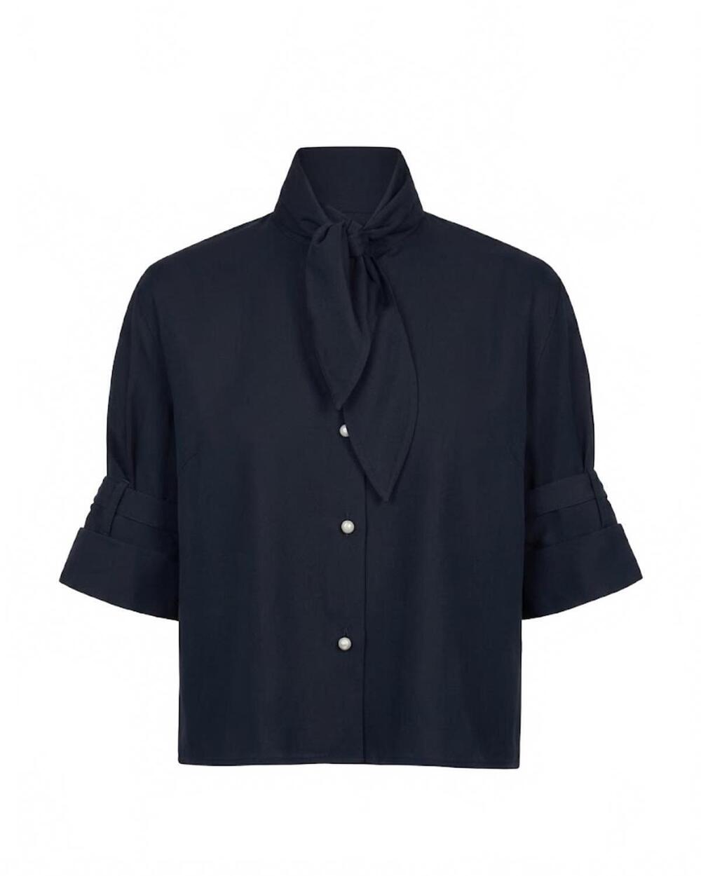 NEW TWP women's tie one on short sleeve button-down shirt in midnight